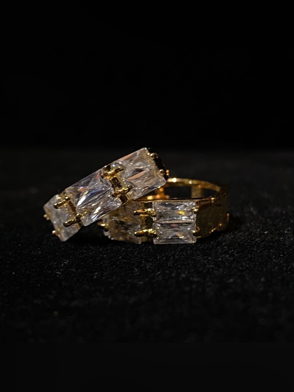 Gold-Plated Stainless Steel Chunky Baguette / Emerald Cut CZ Huggie Earrings